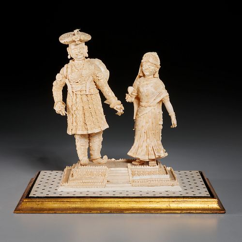 Pair antique Indian carved balsa figures