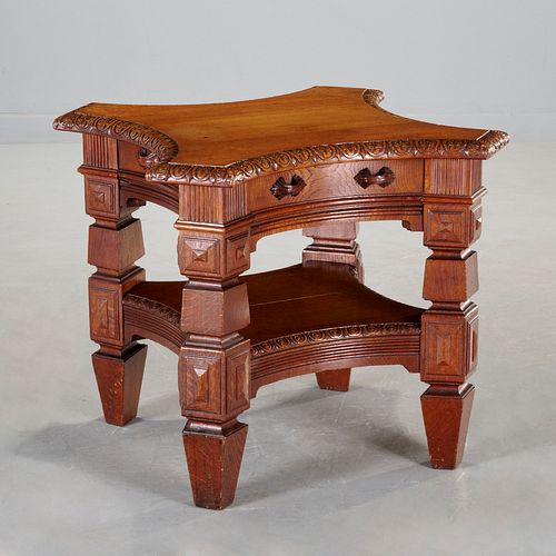 Unusual English Aesthetic carved oak side table