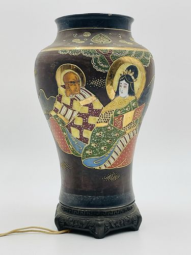 Vintage Japanese Satsuma Porcelain Vase/lamp, Hand-Painted