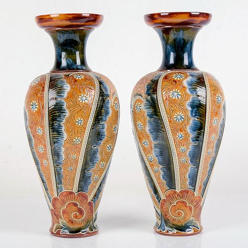 Pair of Doulton Lambeth Frank Butler Art Pottery Vases