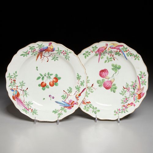 Pair James Giles Worcester lobed plates, 18th c.