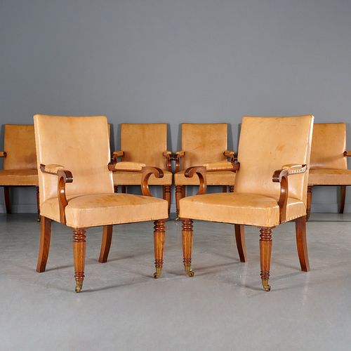 Howe London, set (8) leather and oak armchairs