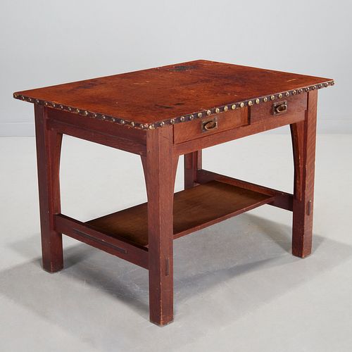 Gustav Stickley, no. 616 leather top library table