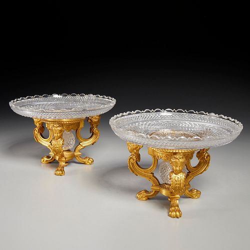 Pair fine French gilt bronze and glass tazze