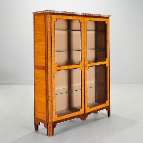 Louis XVI marble top bookcase cabinet