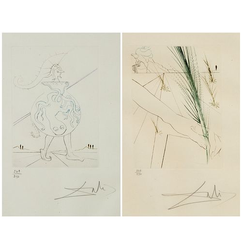 Salvador Dali, (2) color drypoint etchings, 1970