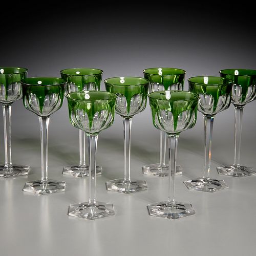 (9) Baccarat green 'Malmaison' Rhine wine goblets