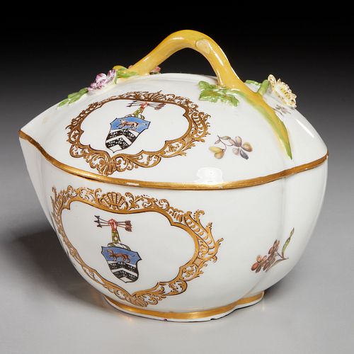 Meissen armorial sugar bowl and cover, 18th c.