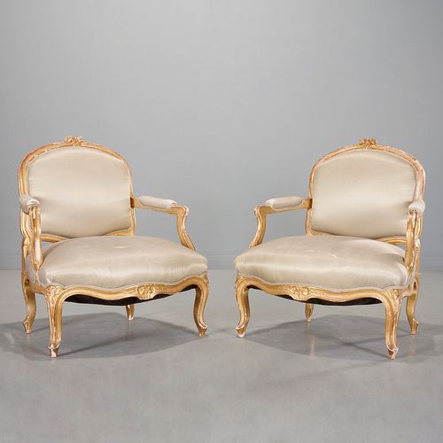 Pair Louis XV style giltwood fauteuils