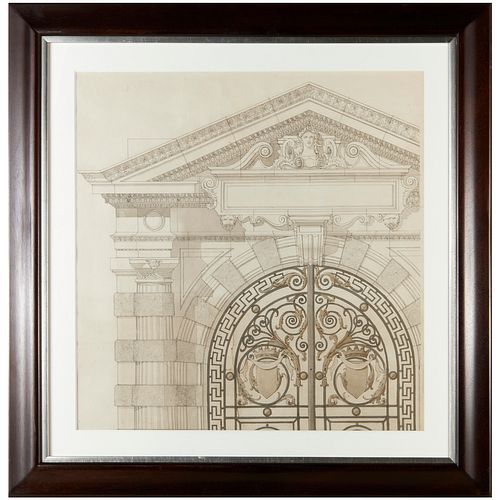Large antique Neoclassic architectural drawing