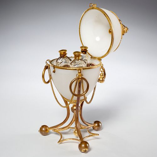 Victorian opaline glass egg perfume box