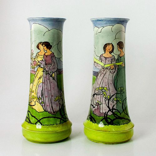 Pair of Royal Doulton Lambeth Faience Art Nouveau Vases