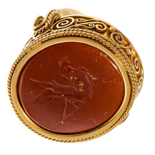 18k Yellow Gold and Carved Carnelian Scarf Ring