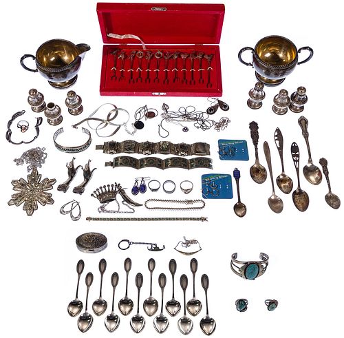 Sterling Silver and European Silver (800) Jewelry and Tableware Assortment