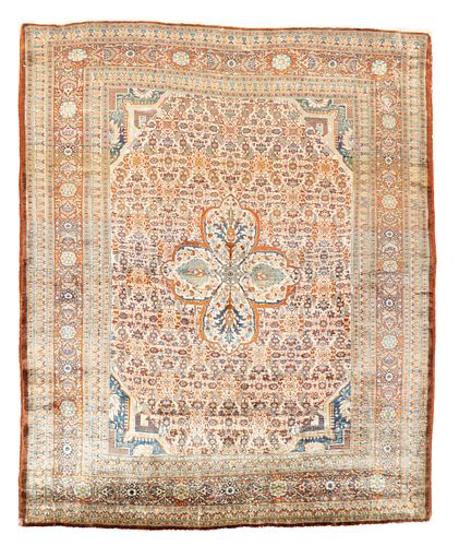 Antique Silk Heriz Rug, 4’6" x 5’5” (1.37 x 1.65 M)