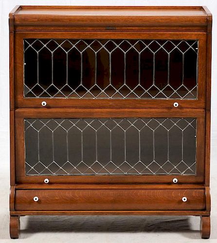 TWO SECTION LEADED GLASS BARRISTER BOOKCASE