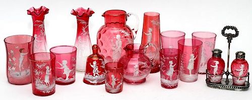 MARY GREGORY ANTIQUE CRANBERRY GLASS PIECES
