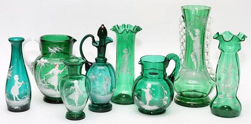 MARY GREGORY ANTIQUE EMERALD GLASS PIECES