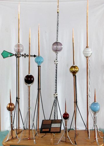 VINTAGE COPPER AND GLASS LIGHTNING ROD COLLECTION