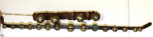 ANTIQUE BRASS AND LEATHER SLEIGH BELLS C1900 2 PCS.