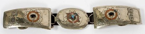 TOM NELSON LEATHER AND NICKEL SILVER HAND MADE BELT