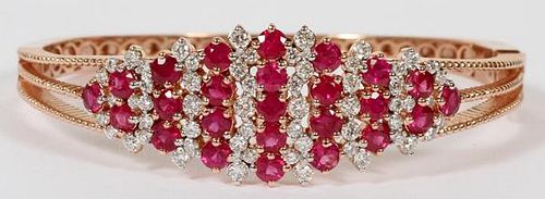 ROSE GOLD AND 5CT RUBY AND DIAMOND BANGLE BRACELET
