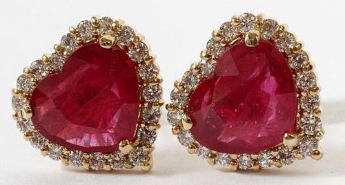 GOLD AND 9CT RUBY AND DIAMOND EARRINGS PAIR