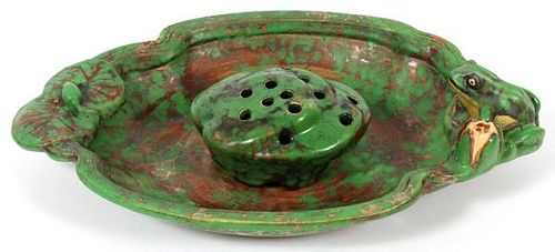 WELLER COPPERTONE POTTERY FROG POND 2 PIECES