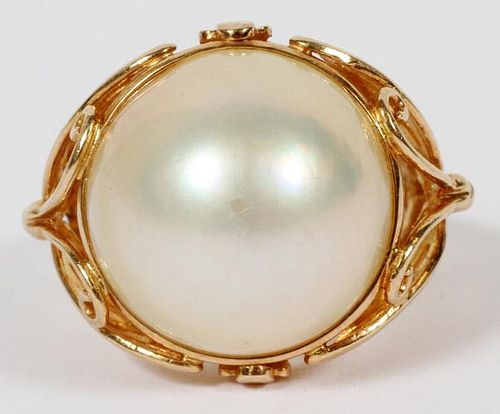 MABE PEARL & 14KT GOLD RING