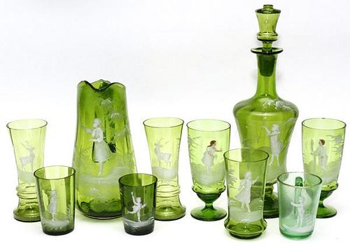 MARY GREGORY ANTIQUE GLASS DECANTER ETC.