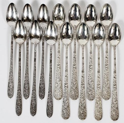 STIEFF REPOUSSE STERLING & SILVERPLATE TEA SPOONS