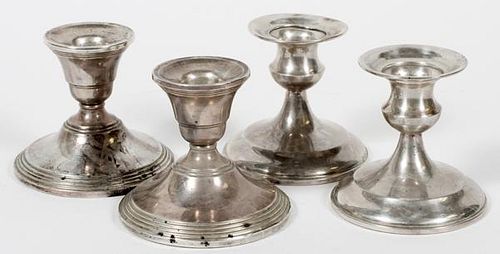 STERLING WEIGHTED CANDLESTICKS LOT OF FOUR