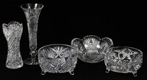 ANTIQUE AMERICAN CUT GLASS COLLECTION 5 PIECES