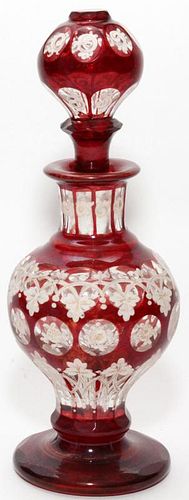 BOHEMIAN ENAMELED RUBY GLASS COLOGNE LATE 19TH C.