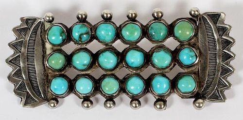 NAVAJO SILVER AND TURQUOISE BROOCH CIRCA 1920