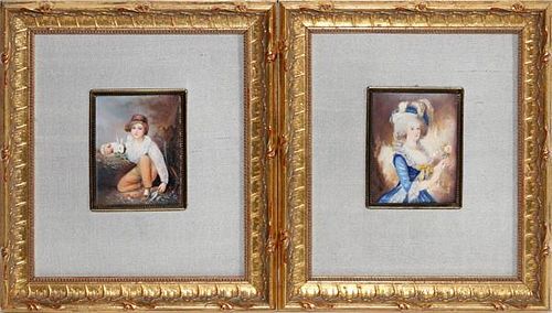 AFTER GAINSBOROUGH ENGLISH MINIATURES TWO PIECES