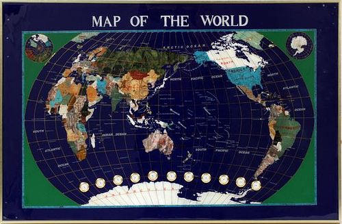 PIETRA DURA WORLD MAP W/ CLOCKS