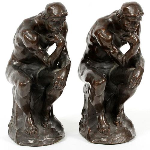 AFTER RODIN BRONZE CLAD FIGURAL BOOKENDS 20TH C.