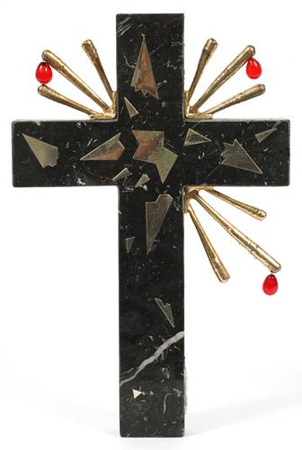 SALVADOR DALI MARBLE AND SPELTER CROSS SCULPTURE