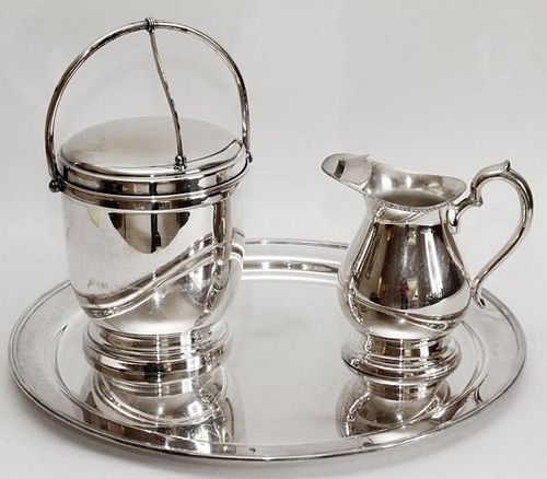 AMERICAN SILVERPLATE ICE BUCKET PITCHER & TRAY