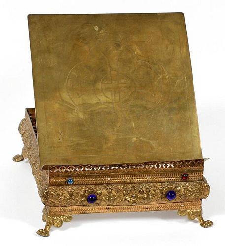 VINTAGE JEWELED BRASS BIBLE STAND