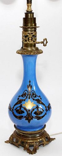 FRENCH PORCELAIN BALUSTER-FORM URN MOUNTED AS LAMP