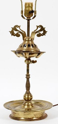 BRASS OIL LAMP CONVERTED TO ELECTRIC