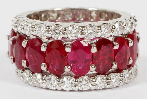 14KT WHITE GOLD RUBY AND DIAMOND STACKING RINGS