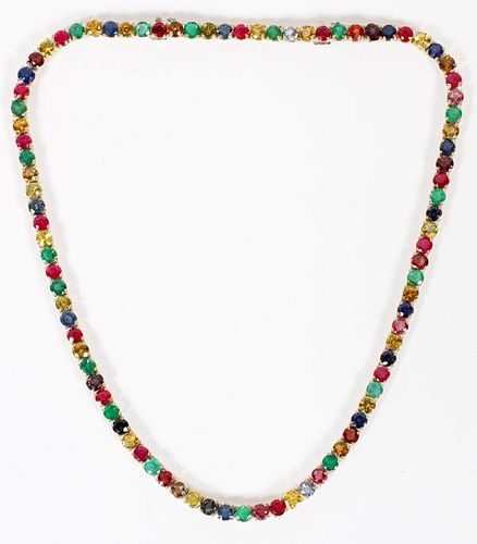 GOLD AND 52CT RUBY SAPPHIRE AND EMERALD NECKLACE