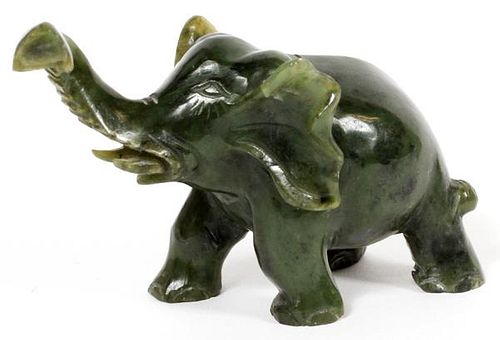 CHINESE CARVED GREEN JADE MINIATURE ELEPHANT