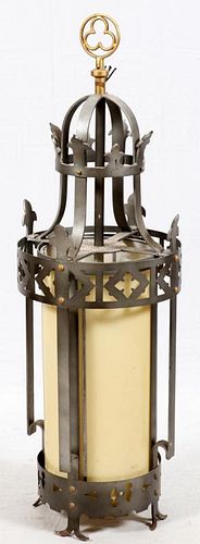 CYLYNDRICAL WROUGHT IRON GLASS CHANDELIER