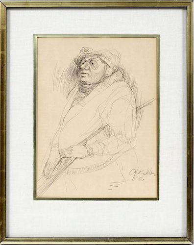 RAYMOND GLOECKLER PENCIL DRAWING ON PAPER 1966
