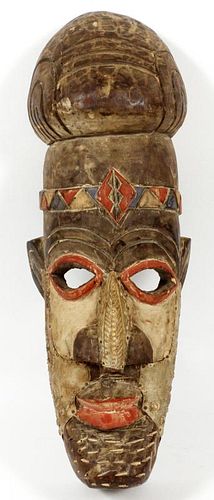 AFRICAN CARVED POLYCHROME WOOD MASK