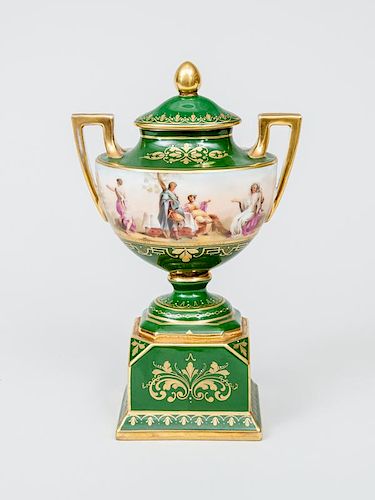 Vienna Porcelain Green-Ground Urn and Cover